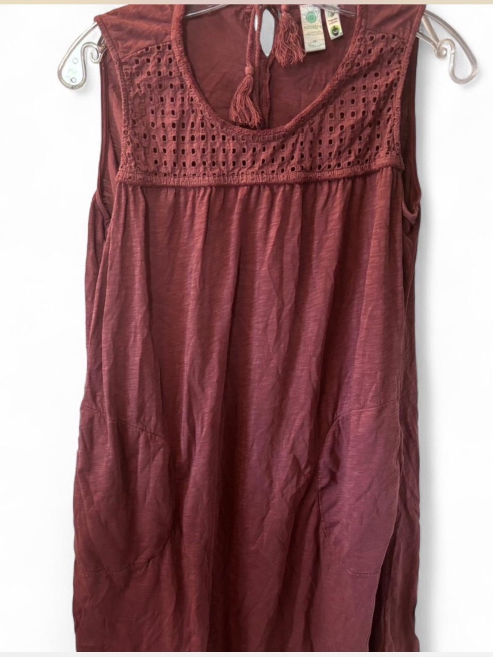Aventura Seychelles Sleeveless Crochet-Yoke Mini Dress Dusty Rose Boho Indie - Picture 2 of 4